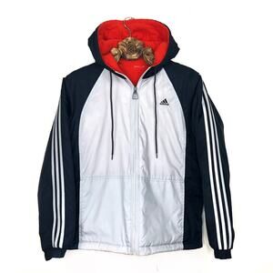 Adidas Reversible Jacket Windbreaker Quilted Neon Orange Fleece Hooded Small